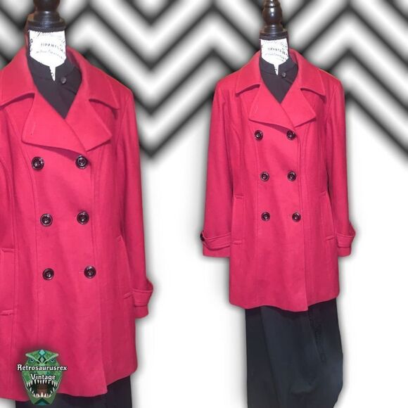 𝅺croft & Barrow Retro Wool Blend Red Peacoat Jacket, Plus Size XL - Picture 1 of 7